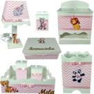 Kit farmacinha Higiene bebê Mdf 8 pçs - SAFARI MENINA CHEVRON ROSA