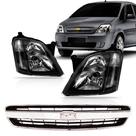 Kit Faróis Meriva Fume + Grade Frontal Prymer 2009 2010 2011