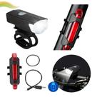 Kit Farol de Bike LED Potente USB Sinalizador Traseiro Recarregável Segurança Noturna Kit Farol de Bike LED Potente USB Sinalizador Traseiro Recarregável Segurança Noturna