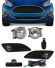 Kit Farol de Milha Neblina Ford New Fiesta 2013 2014 2015 - Com Moldura e Aro Cromado - Interruptor Painel