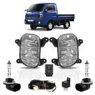 Kit Farol Milha Auxiliar Completo Par Lâmpada H27 Bongo 2004 2005 2006 2007 2008 2009 2010 2011 2012 Lente Lisa Acrílico