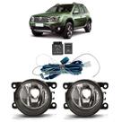 Kit Farol Milha Auxiliar Duster 2011 2012 2013 2014 2015 2016 2017 2018 2019 Completo Botão Universal Lente Lisa Acrílico