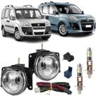 Kit farol milha fiat doblo 2001 ate 2021 com led vidro