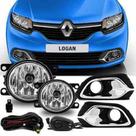 Kit Farol Milha Neblina Aro Cromado Logan 2015 2016 2017