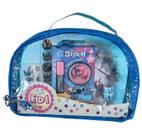 Kit fashion Lilo e Stitch Maquiagem Adesivo presilha brilho labial Bolsa azul Chaveiro Ed1 Brinquedos