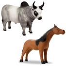 Kit Fazenda Touro Boi Cavalo Animais Grandes Em Vinil Macio