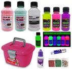 Kit Fazer Slime Colas Neon Luz Negra Novidade Maleta Ou Copo