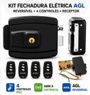 Kit Fechadura Agl Reversível + 4 Controles Remoto + Receptor