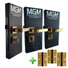 Kit Fechadura de Porta Externa Interna Banheiro Roseta Módena Bronze + Dobradiças MGM