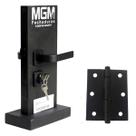 Kit Fechadura de Porta Madeira Sala Externa Roseta Módena Preta Fosco + Dobradiças MGM