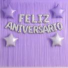 Kit Feliz Aniversário, 2 Cortinas + 1 Frase Feliz Aniversário e 4 Balões Estrela