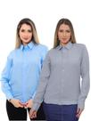 KIT Feminino 2 Peças - Camisa Social Premium Tipo Linho Azul Claro e Camisa Social Slim Cinza