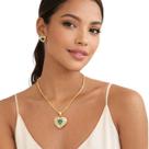 Kit Feminino Coração Pedra Verde Colar Brinco Elegante Luxo -