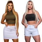 Kit Feminino de 2 Peças Brancas Lisa New Short e Saia De Barra Desfiada