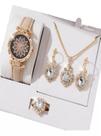 Kit Feminino Pedra Cravejada + Relógio Rose Banhado a Ouro