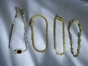 Kit Feminino Pulseiras 3mm + Pedra Vermelha Banhado Ouro Kit Feminino Pulseiras 3mm + Pedra Vermelha Banhado Ouro