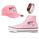 Kit Feminino Tênis Boné e Relogio Desenho My Melody Hello Kitty