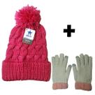 Kit Feminino Touca Tricô Para Frio Inverno Com Luva Touch Screen