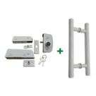 Kit ferragens para porta de vidro blindex pivotante + puxador tubular redondo 30x20cm - Branco Kit ferragens para porta de vidro blindex pivotante + puxador tubular redondo 30x20cm - Branco