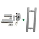 Kit ferragens para porta de vidro blindex pivotante + puxador tubular redondo 40x30cm - Branco Kit ferragens para porta de vidro blindex pivotante + puxador tubular redondo 40x30cm - Branco