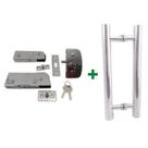 Kit ferragens para porta de vidro blindex pivotante + puxador tubular redondo 40x30cm - Cromado