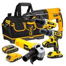 Kit Ferramentas 4 Em 1 Martelete Rotativo + Esmerilhadeira + Parafusadeira 21v e 12V Fasterr Tools