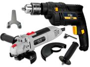 Kit Ferramentas Furadeira De Impacto 220v + Esmerilhadeira Cor Preto Frequência 60hz