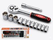 Kit Ferramentas Jogo De Chave Soquete Sextavado Catraca 12 Peças Suporte
