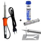 Kit Ferro De Solda Soldar Soldador 40W 127V / 200V Estanho Profissional + Suporte Ferro