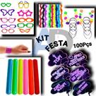 Kit festa 100Pcs,Óculos + Tiaras + Pulseira Bate enrola + Marabus 75cm + Plaquinha, balada, aniversário, Casamento