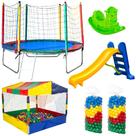 Kit Festa Aniversário Pula Pula 2,30m Casinha de Bolinhas 1,50m com 1000 Bolinhas Escorregador Médio e 1 Gangorra