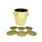 Kit Festa Balde de Gelo e Porta Copos Inox Dourado Fineza