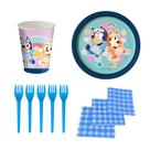 Kit Festa Bluey 8 Copos 200ml + 8 Pratos 18cm + 20 Guardanapos Azul Claro + 10 Garfos Festcolor Licenciado