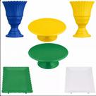 Kit Festa Brasil Completo 6 Peças Vasos Bandejas e Suportes Decorativos