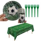 Kit Festa Campo de Futebol 8 Copos 250 ml + 8 Pratos 18 cm + 8 Garfos + Toalha de Mesa 137 x 183 cm - P