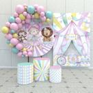 Kit Festa Casado Painéis + Capa Para Cilindros Circo Rosa Aquarela-IMPAKTO VISUAL