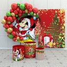Kit Festa Casado Painéis + Capa Para Cilindros Mickey Natal-IMPAKTO VISUAL