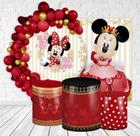 Kit Festa Casado Painéis + Capa Para Cilindros Minnie Baby Vermelho -IMPAKTO VISUAL