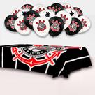 Kit festa Corinthians Decor Toalha de Mesa 1,40m +25 balões