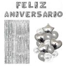 Kit Festa Feliz Aniversário Completa Prata com Balões 31 peças