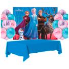 Kit festa Frozen Decoração Toalha Azul + 25 balões + Painel
