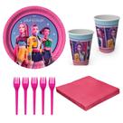Kit Festa Guerreiras do K-Pop: 8 Copos 200 ml + 8 Pratos 18 cm + 8 Garfos + 20 Guardanapos Festcolor Inspire Sua Fes