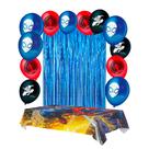 Kit festa Homem Aranha Decoração Cortina Azul+ Balão+ Toalha