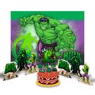 Kit festa Hulk Decora Painel TNT GG +Topo de bolo +6 Display