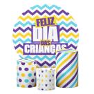 Kit Festa Infantil Dia das Crianças Painel Redondo 1,50m 3 Capas Cilindros Decorativos Temas Variados