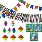 Kit Festa Junina Arraia Decoração 30 M de Bandeirinhas + Balões + Santinhos + Fitas
