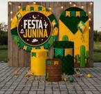 Kit Festa Junina Sublimado Mini Party Capa Painel Romano Arraiá Cactos e Xadrez São João