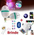 Kit Festa Lâmpada Giratória Led Colorido + Lâmpada Musical Caixa de Som Rgb Bluetooth Universal Original Bivolt