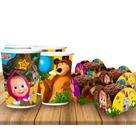 Kit festa Masha e o Urso Decoração 8 Copos + 50 Forminhas