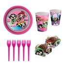 Kit Festa Meninas Superpoderosas: 8 Copos 200 ml + 8 Pratos 18 cm + 8 Garfos + 40 Porta Forminha Festcolor Inspire S